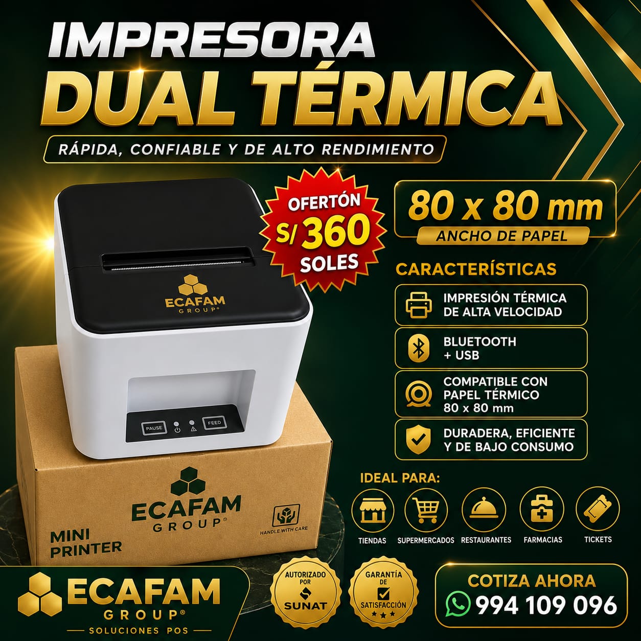 Impresora térmica dual 80 mm